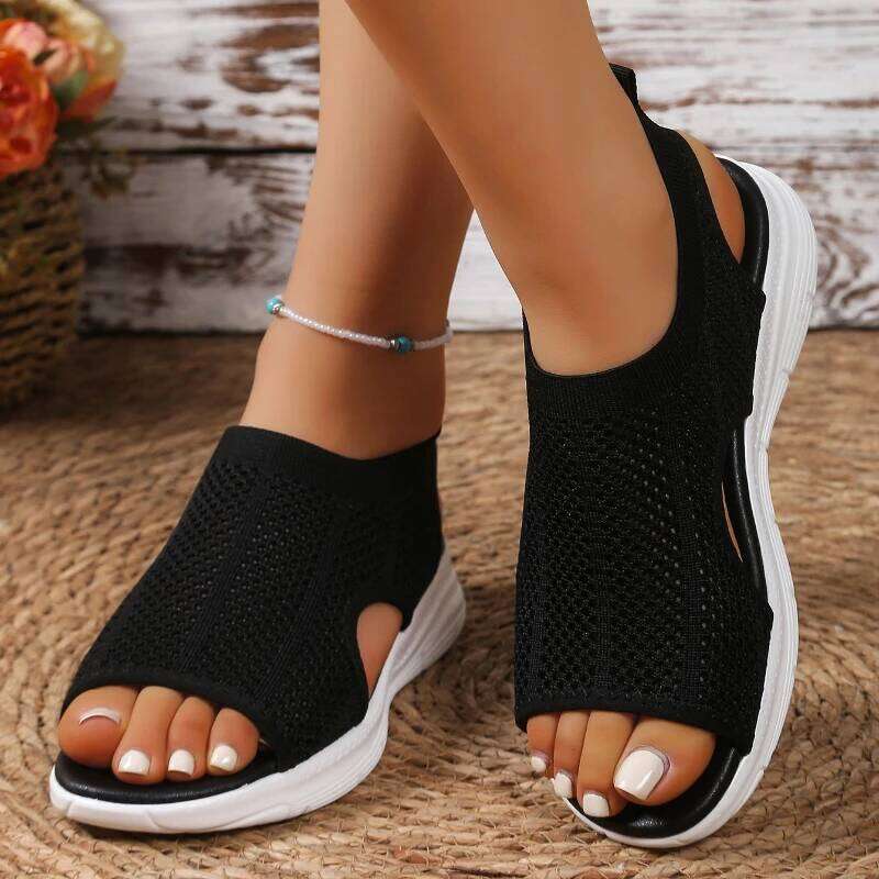 2026 Summer New Women's Trendy Open toed Sandals with Mesh Fashion Design Simple and Lightweight Casual Shoes