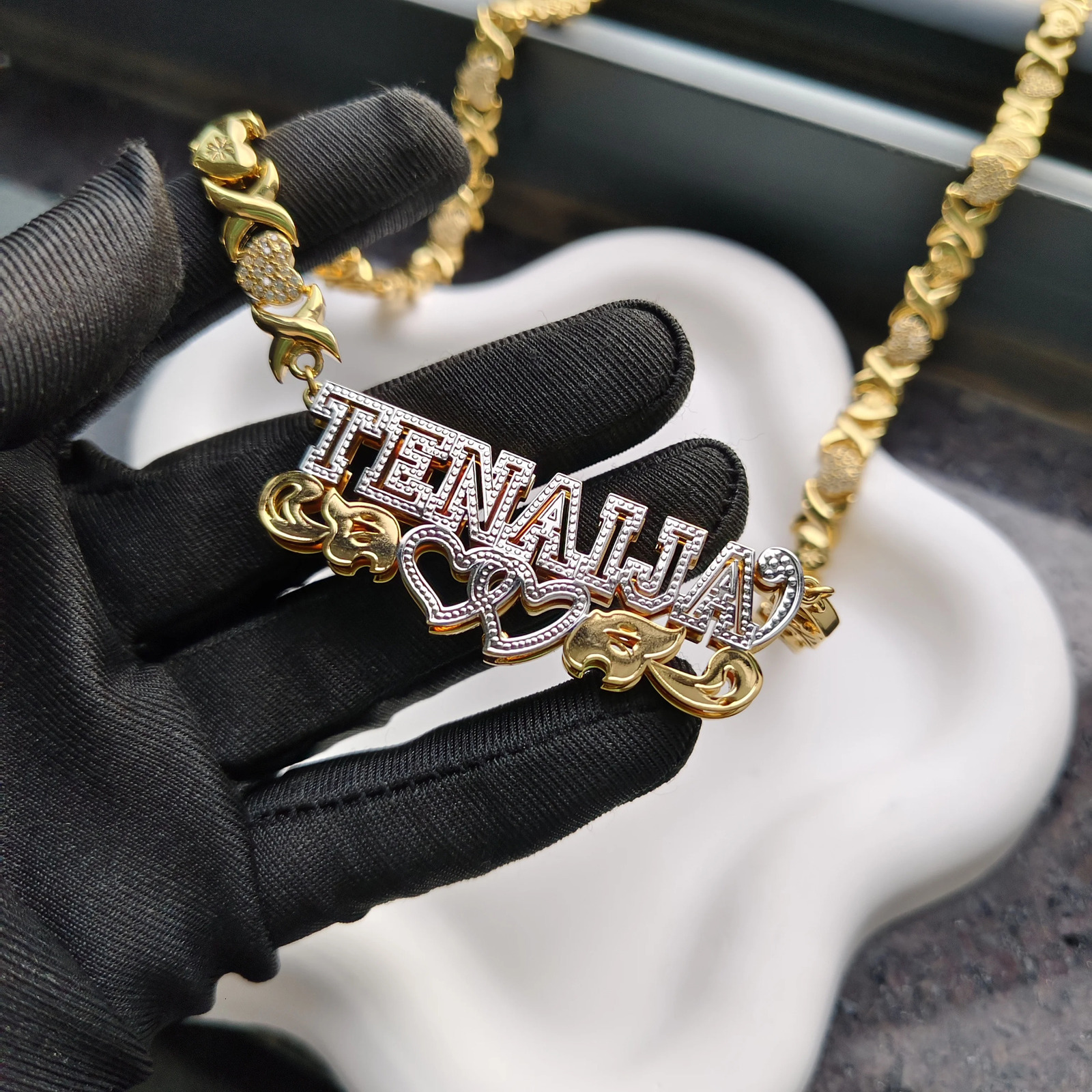 DHQH Customized Name Necklace Personalized 3D Double Plate Two Color Necklace Personalized Jewelry Nameplate -sale Necklace 260302