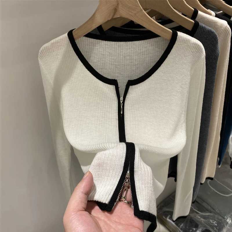 Knitted Sweater Women Cardigans New Long Sleeve O-Neck White Knit Sweater Cardigan Women Tops Knitwears Sueters De Mujer Q963 M260306