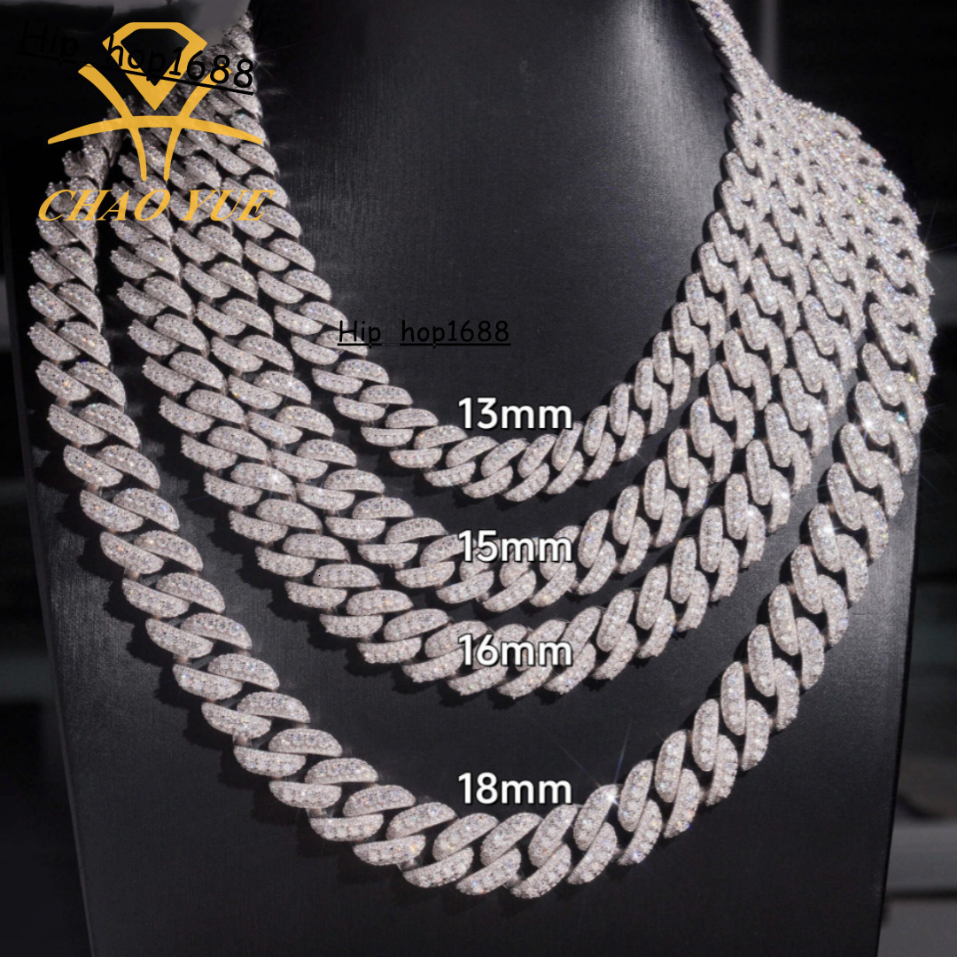 Iced-out 13/15/16/18mm Cuban necklace with four raised stones in the middle fashion jewelry