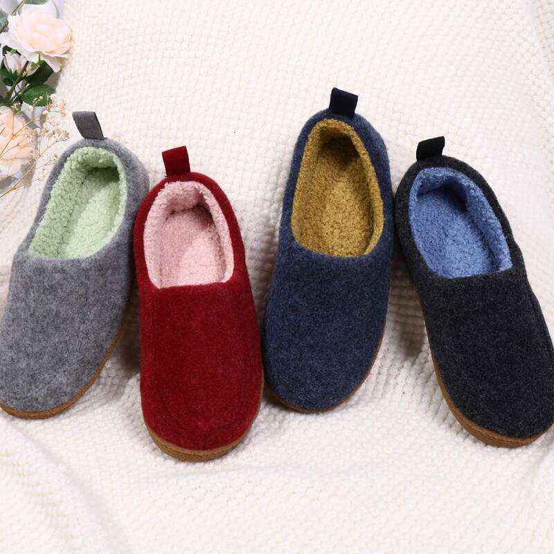 Litfun Fur Cotton Winter Warm Women Men Home Felt Cozy Shoes Indoor Soft Sole Non Slip Slides Plush Heel Wrap Slippers
