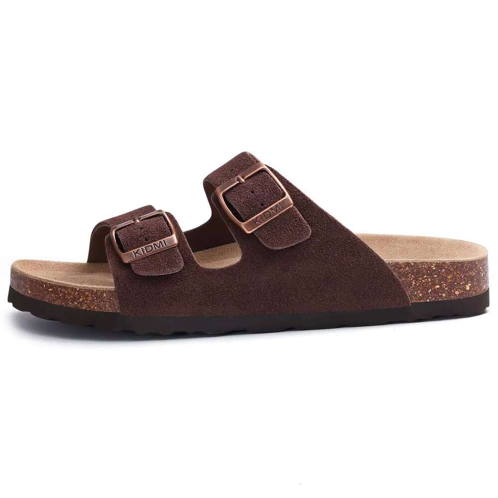Litfun Summer Classic Women's Cork Sandals With Arch Support Cow Suede Comfortable Slides Anti-slip Unisex Adjustable Slippers