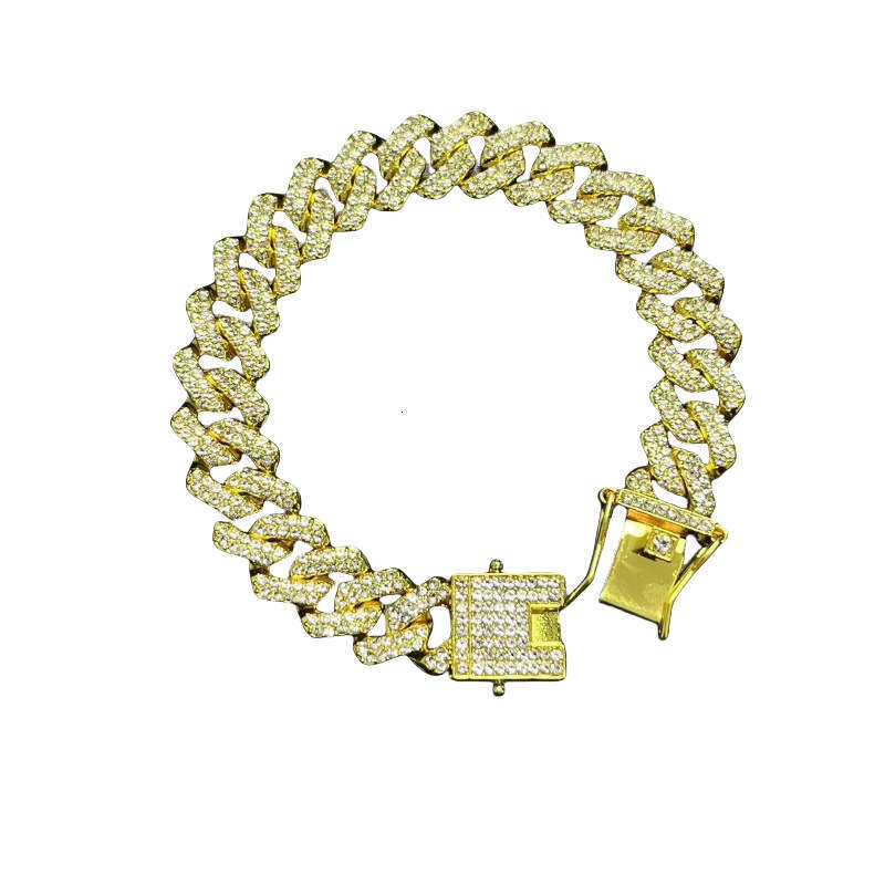 Source Manufacturer High-Quality Zinc Alloy 14MM Diamond Cuban Chain Necklace Bracelet Hip-Hop Unisex Jewelry Wholesale