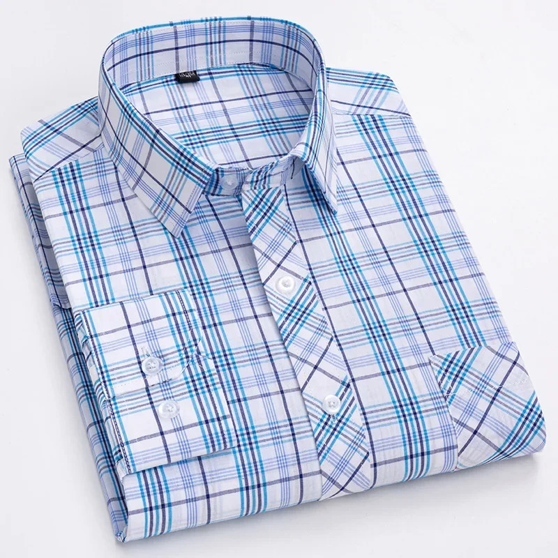 in shirt 100cotton long-sleeve shirts for men thin slim fit formal plain shirt plaid tops office elegants clothes 260227