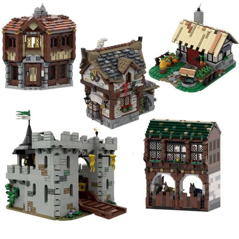Spot MOC-84176 medieval castle 162199 tavern stable particle assembly blocks small farmhouse building toys Z260306