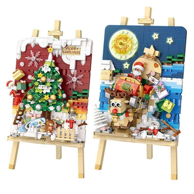 Mini Blocks Christmas Sleigh Bike Drawing Kids Building Toys DIY Puzzle Bricks Girls Boys Holiday Gifts Home Dcor Z260306