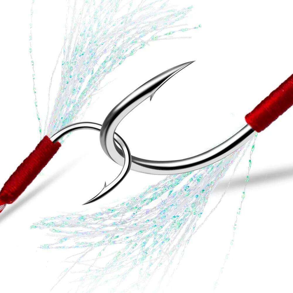 11#-20# Assist Hooks Single Jig Fishhook With Thread Feather Luminous Barbed Sea Hook For Fishing Lure S260305