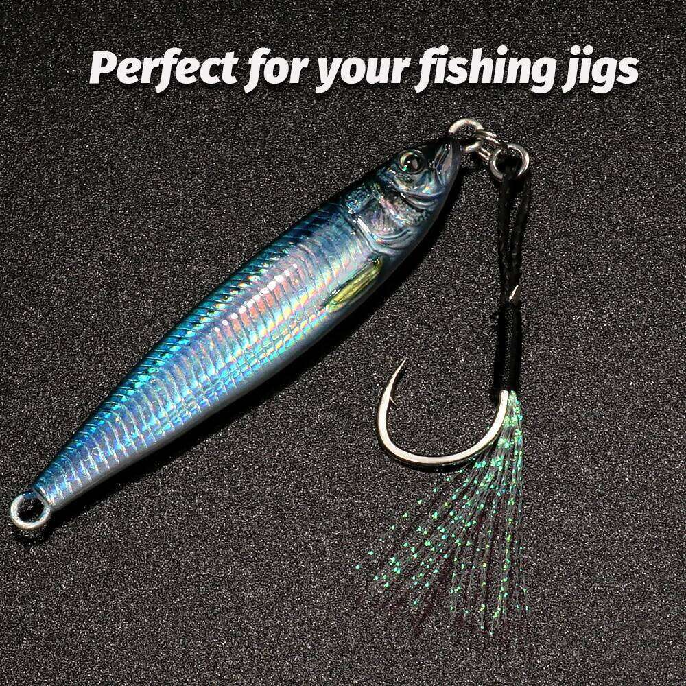 Sharp Assist Hook High Carbon Steel Angle Barbed Thread Feather Cast Jig Fishing Tackle Ring Jigging Tool Pesca Lure Fishhook S260305