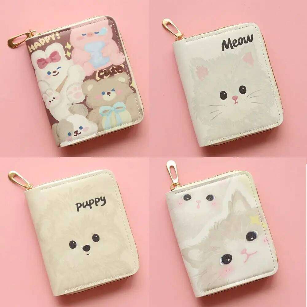 Kawaii Cute Cat Puppy Coin Purse Zipper Short Holder PU Leather Card Bag for Girls Gift C260304