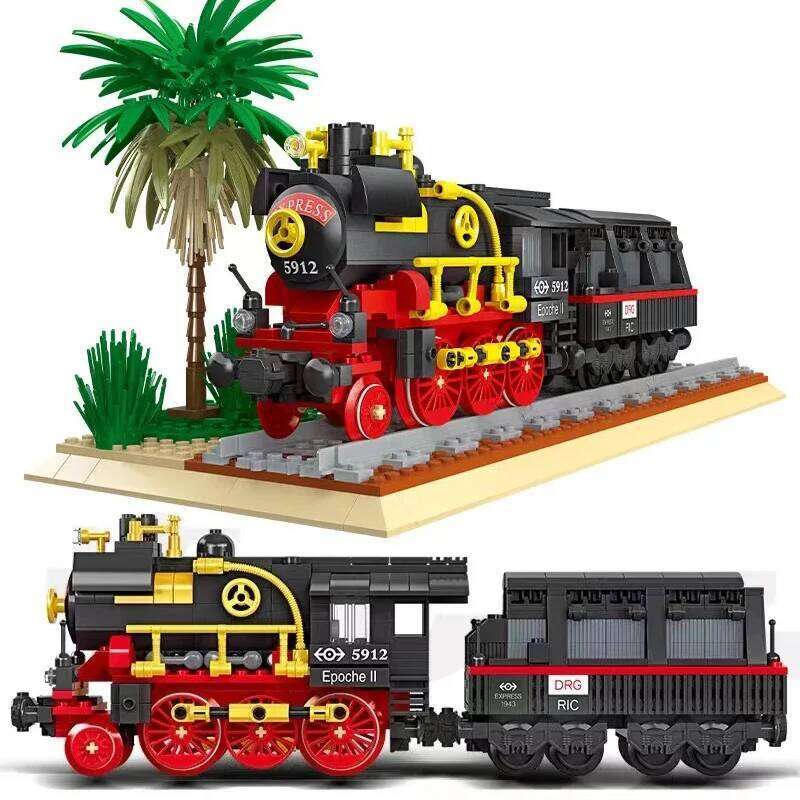 Germany Railway Flatbed Wagon Building Blocks MOC Freight Train Cargo Locomotives Technical Brick Model Toys For Kids Xmas Gifts Z260306