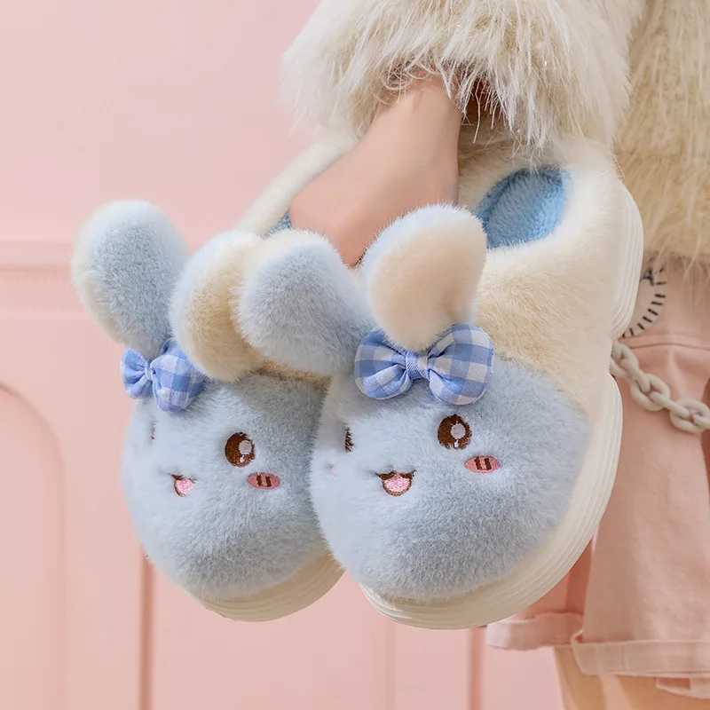 Cute Velvet Cotton Slippers for Girl Winter Wear Outside Kawaii Anti-Slip Home Indoor Thick Sole Cartoon Animals Cotton Slippers S260305