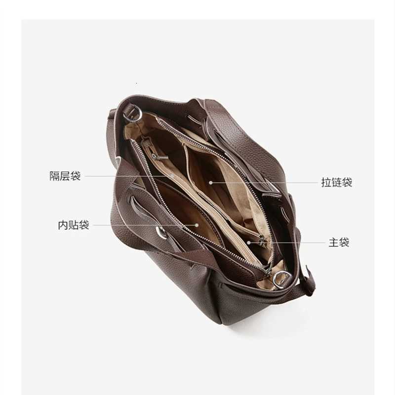 Hifashion Vintage Cow Genuine Leather Tote Shoulder Bags For Women 2026 Designer Crossbody Purses Bucket Ladies Handbags H260306