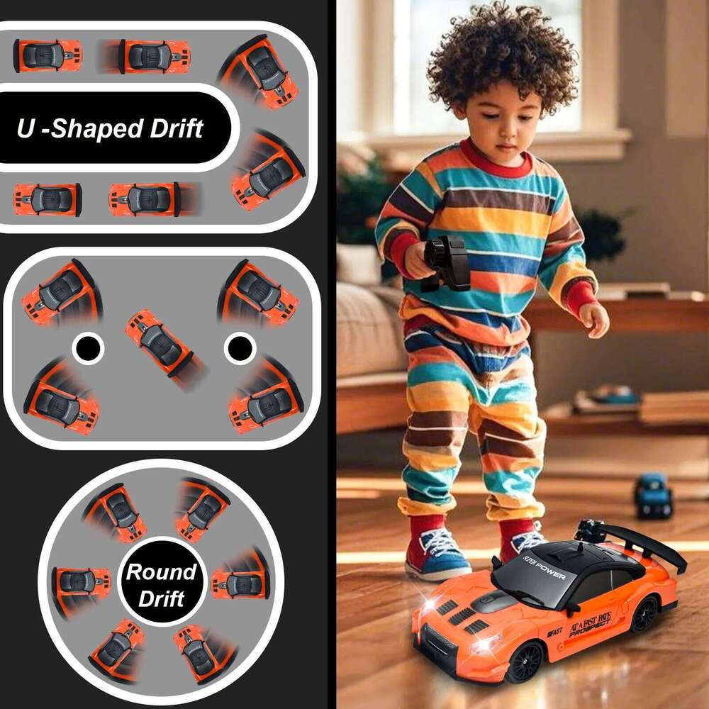 1:24 scale 4WD remote drift car 2.4GHz, with lights and spare tires, 2 rechargeable batteries, ideal gift for Christmas C260305