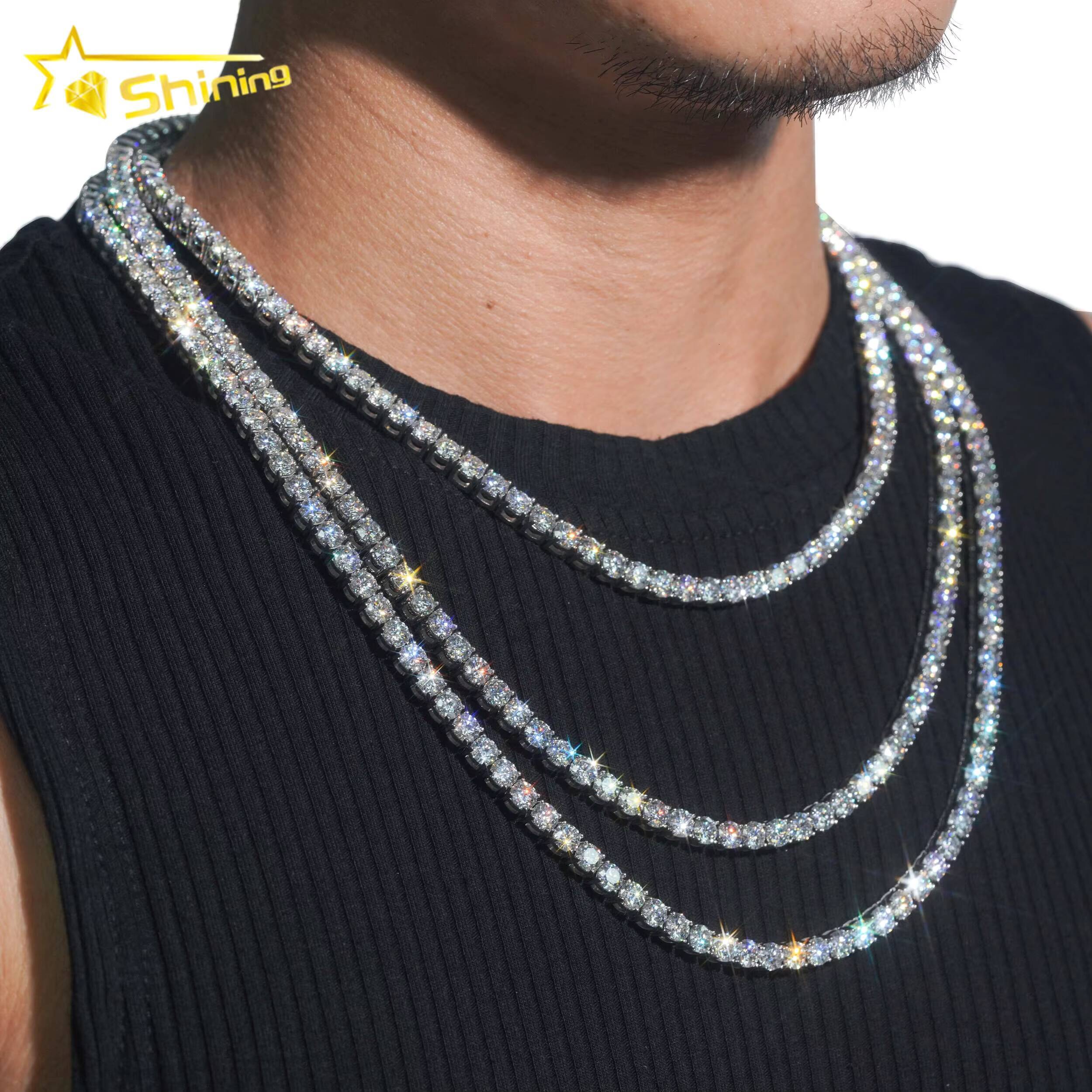 Trendy fashion style full diamond cut test 925 silver hip hop 5mm moissanite tennis chain