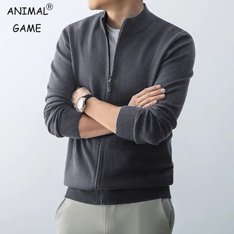 Animal Game Mens Zipper Cardigan Sweater Slim Fit Sweaters Stand Knitwear Jumper Warm Cold Blouse Zip Long Sweatcoats 260306