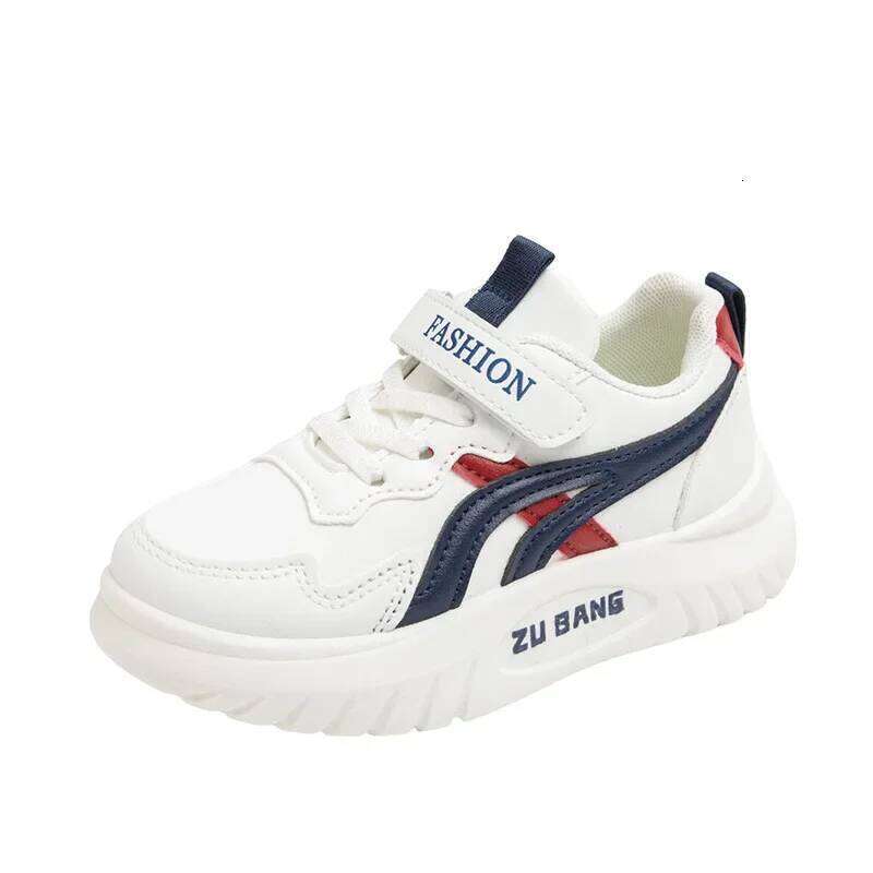 Boys' Spring New Children's Leather Surface Lightweight Breathable Primary School Boys and Girls Sports White Shoes 26Y0304