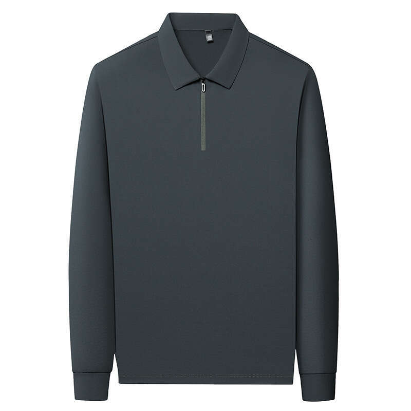 2025 New Spring and Autumn Seamless Long-Sleeve Polo for Men, High-End Business T-Shirt, Trendy Turn-Down Collar Base Shirt