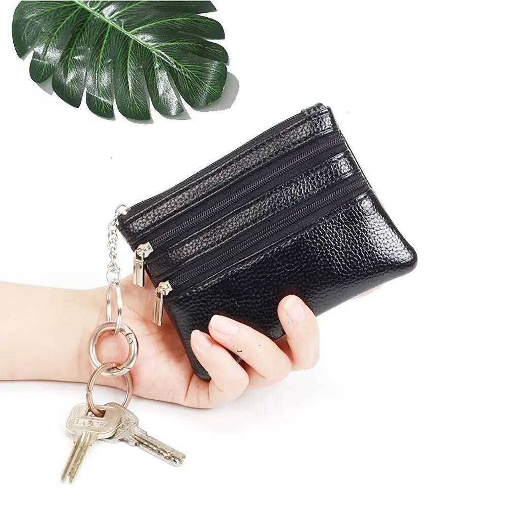 PU Leather Key Ring Waterproof Pocket Money Coin Purse Zipper Wear-resistant Credit Card Holder C260304