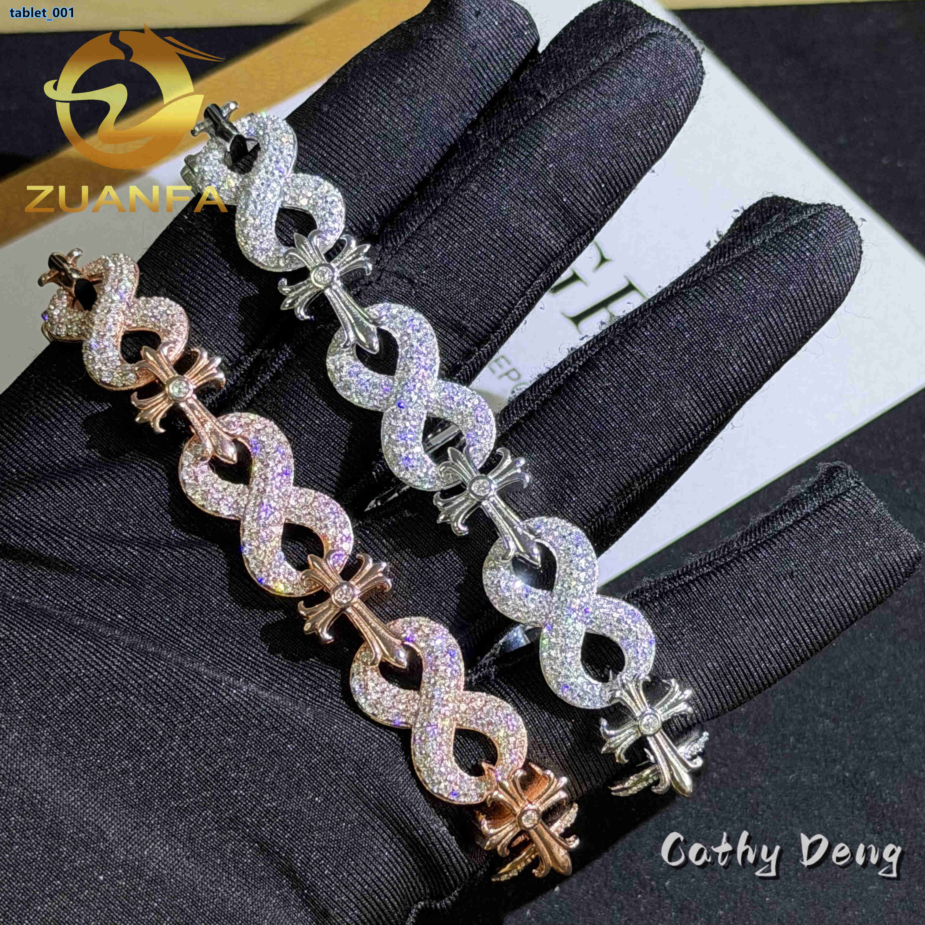 Moissanite Hip Hop Jewelry 13mm Cross Moissanite Diamond Bracelet 925 Sterling Silver Iced Out Cuban Link Bracelet