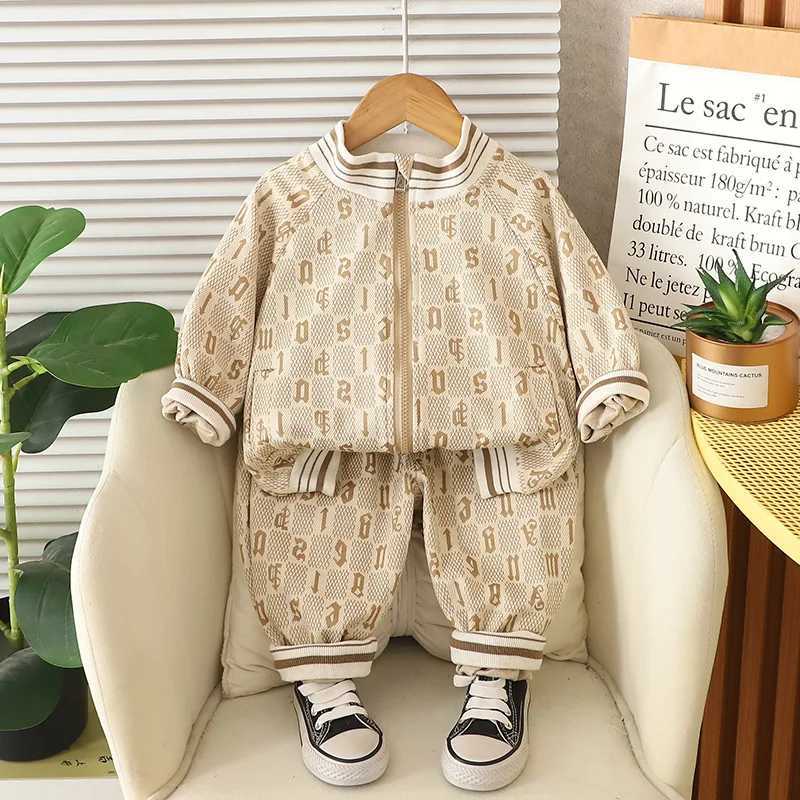 Kids Tracksuits 2Pcs, 2025 Spring Autumn Monogram Jacquard Jacket & Pants Set, Boys Casual Sports Outfits 5YT260306