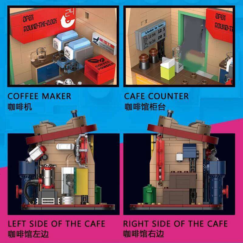 DECOOL Cyberpunk Street View Building Blocks Coffee Shop Sushi Restaurant With Led Strip Bricks Toys For Boys Birthday Gifts Z260306