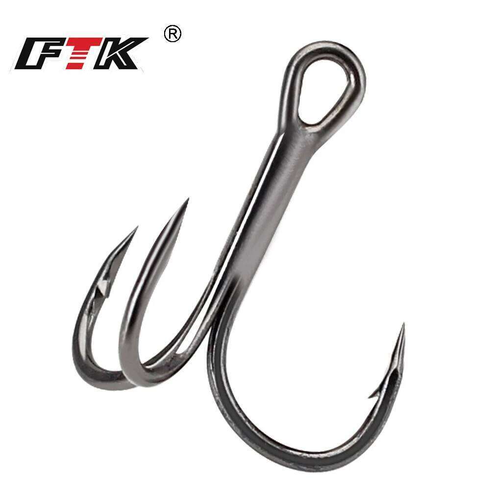 FTK High Carbon Steel 15-20pcs Overturned Treble Black For Lure Triple Hook Fishing Tackle S260305