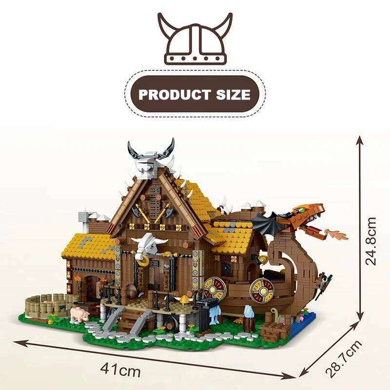 3129PCS The Vikings House Bricks Sets With Light Assembly Building Blocks Model Creative Street View Educational Toys Gifts Z260306