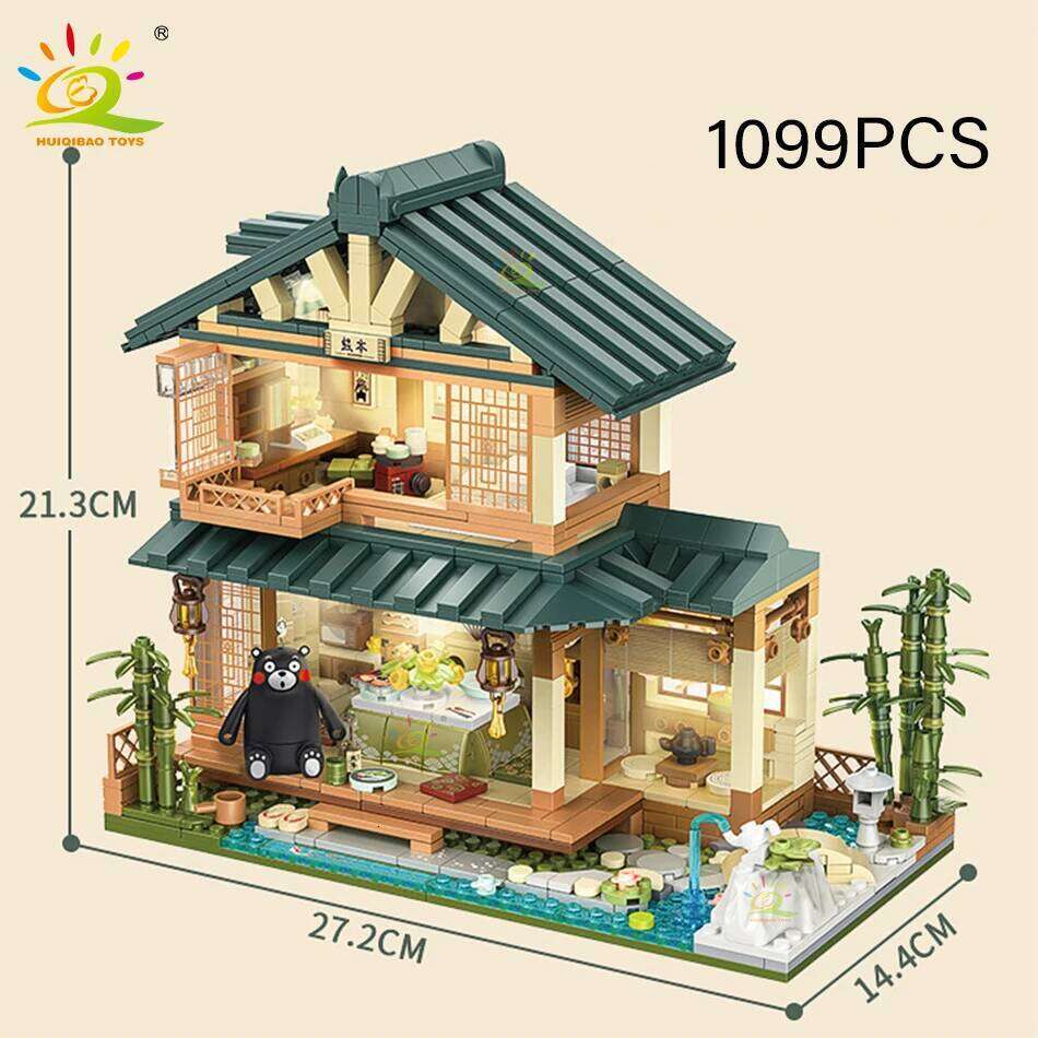 HUIQIBAO 1099PCS City Japanese Street View House Tatami Room Model Building Blocks DIY Architecture Bricks Toys for Children Z260305