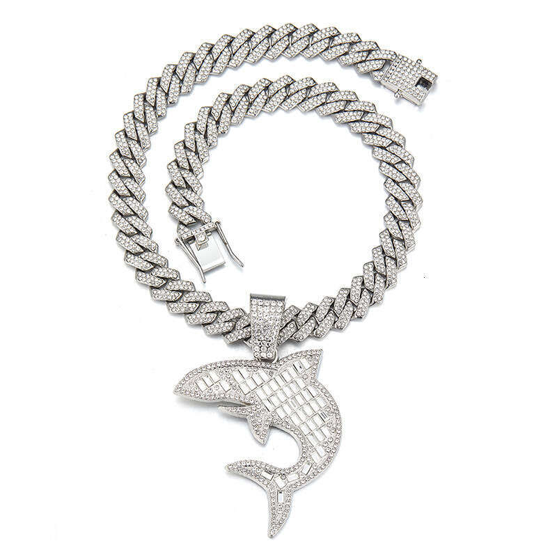 European and American hip-hop shark high-quality fashion T-cut diamond alloy Cuban chain necklace pendant, direct factory sale