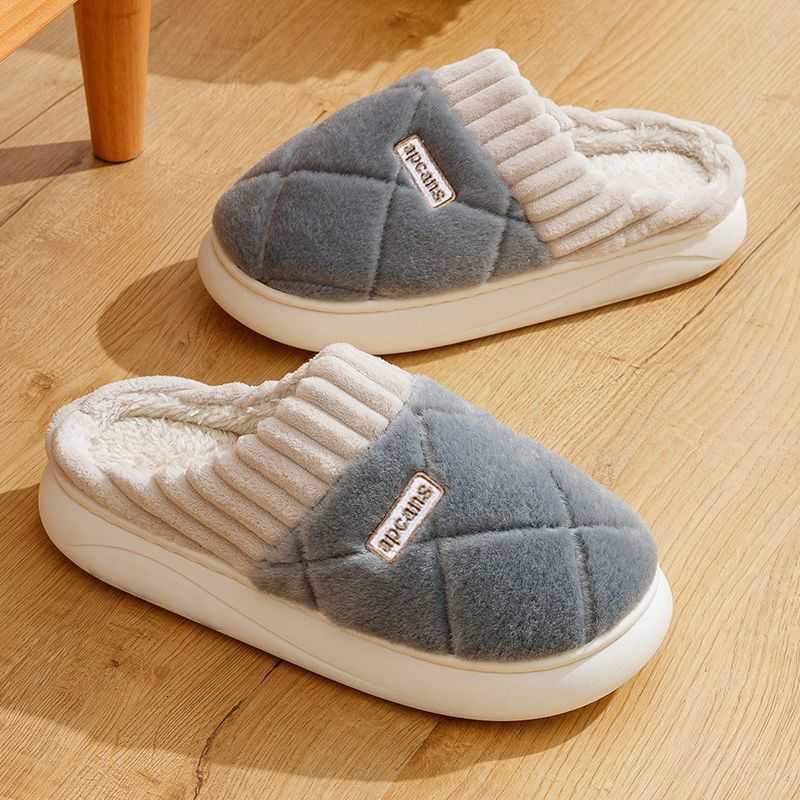 Womens Cotton Slippers Autumn Winter 2025 New Indoor Home Soft Sole Non-Slip Warm Plush Couple Cotton Slippers S260305