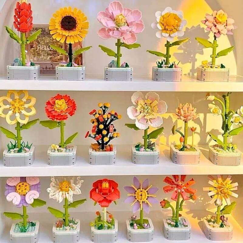 Rose Building Block Flower Eternal Bouquet Prickly Pear Model Plant Decoration Educational Toy For Kids Birthday Gift Z260306