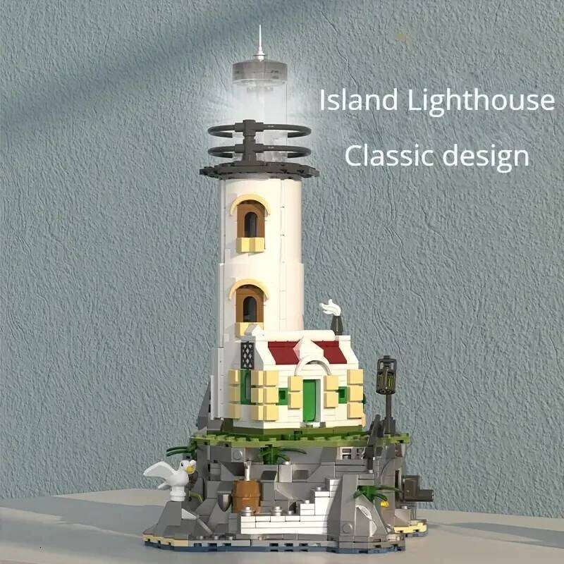 1092PCS Electric Building Blocks Fisherman's Hut Glowing Lighthouse Assembly Bricks Desktop Ornaments Kids Toys Gifts Z260305