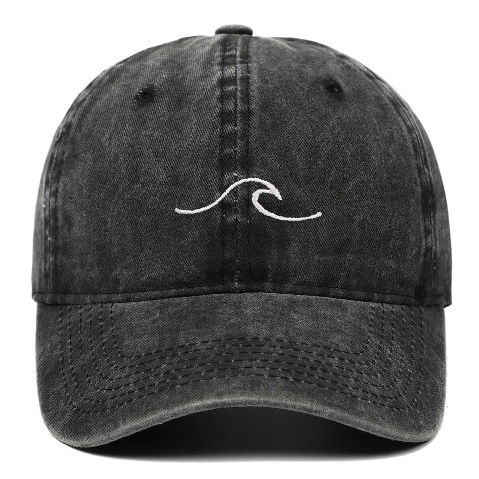 Wave Pattern Embroidered Baseball Cap For Men Women Vintage Washed Cotton Duckbill Sun Hat Outdoor Sport Distressed Dad Hats S260306