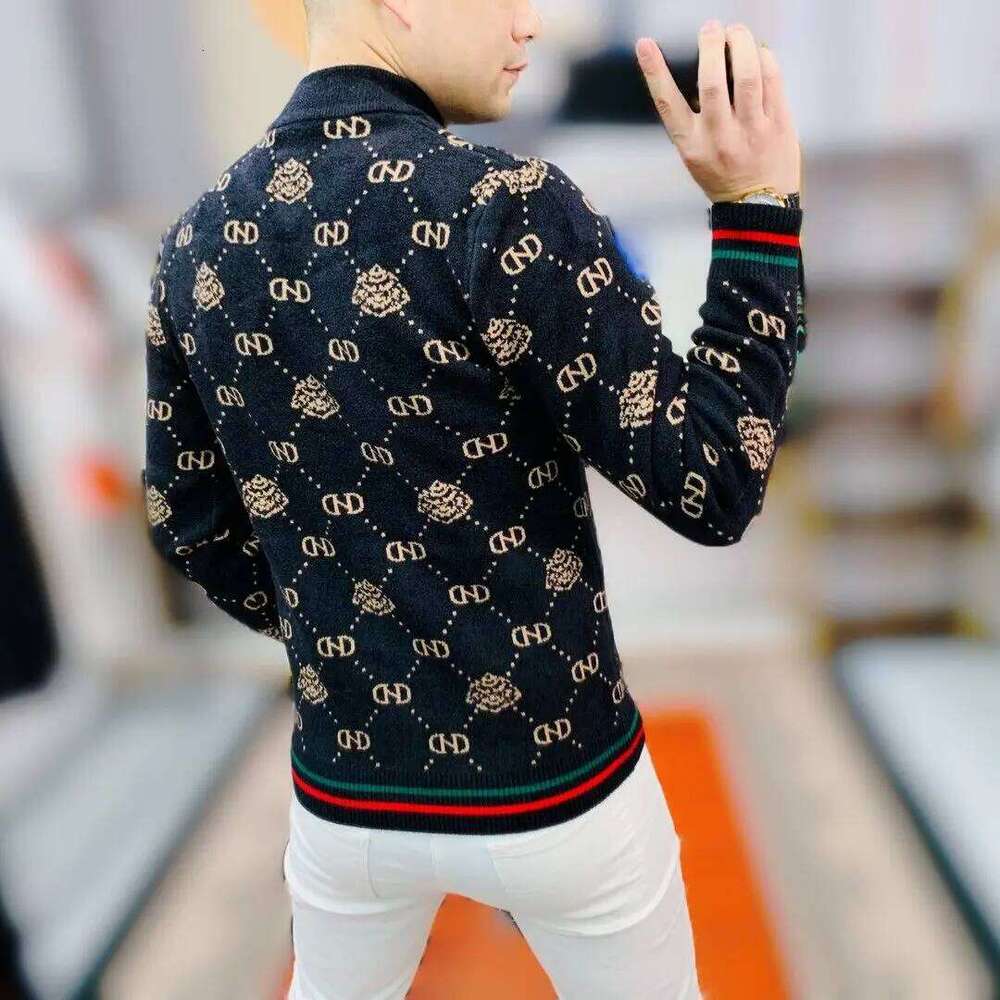 High Quality Autumn And Winter New Knitted Jacquard Men's Jacket Trendy Fashion Slim Cardigan Sweater