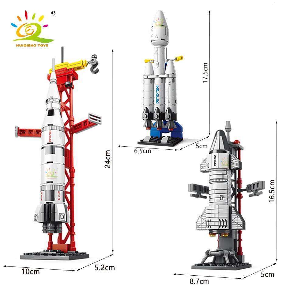 HUIQIBAO Mini Aviation Manned Rocket Model Building Blocks Space Aerospace Station Bricks City Construction Toys for Children Z260306