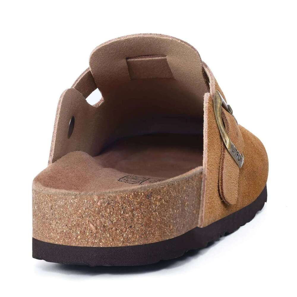 Litfun Fashion Men's Suede Slippers Soft Footbed Leather Mules Summer Cork Sole Sandals With Arch Support Classic Clogs