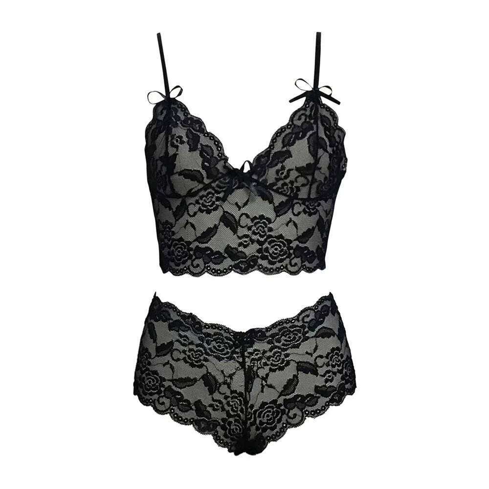 Thin Lace Flower Printed Underwear Suit Sexy Women Lingerie Set Female Adjustable Shoulder Strap Triangle Cup Bralettle