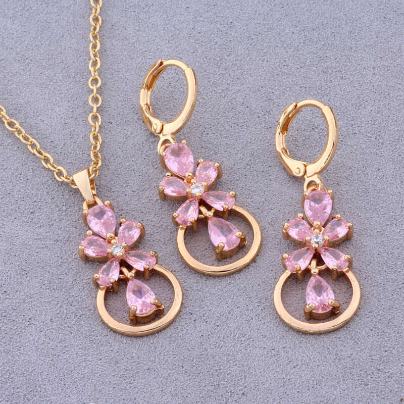 2024 Jewelry Set: European American Cross-Border Best-Selling Accessories Inlaid with Zircon gold Earrings and Pendant Set