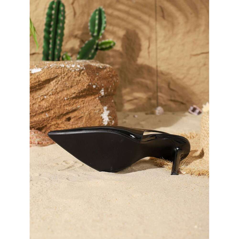 Black Patent Leather Pointed-Toe Slingback Stilettos