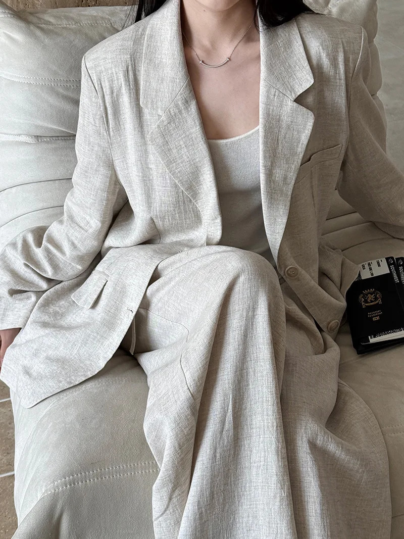 Linen Blazer For Women Spring Cotton-linen Suit Pants Set Sold Separately 260305