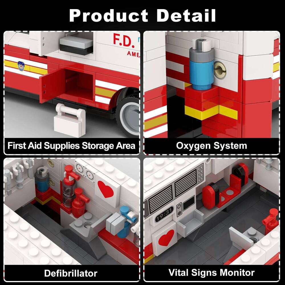 660PCS American Ambulance Building Blocks With Stretcher City Emergency Vehicle Model Bricks Ornament Kids DIY Toys Holiday Gift Z260305