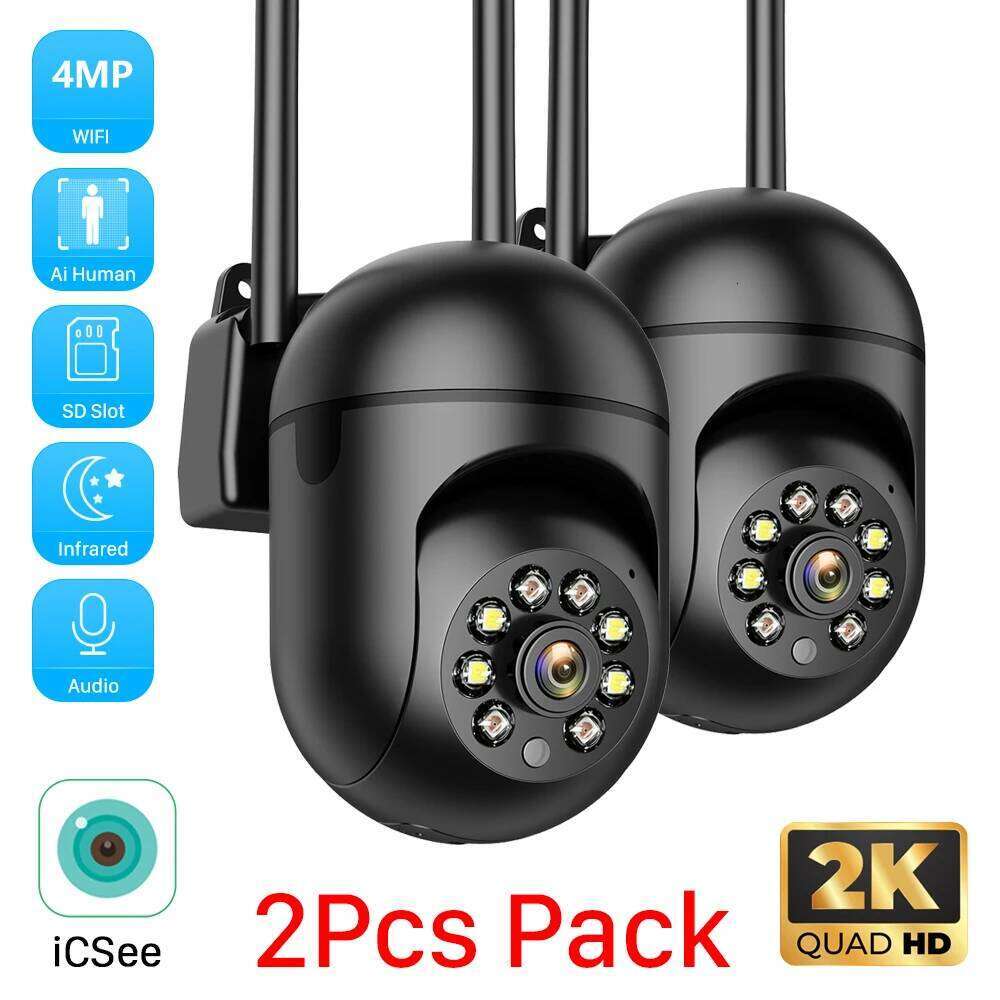 2pcs-Pack iCSee 5MP Mini PTZ WiFi IP Camera with AI Human Detection Color Night Vision for Outdoor Video Surveillance 4MP 2MP 26W0306