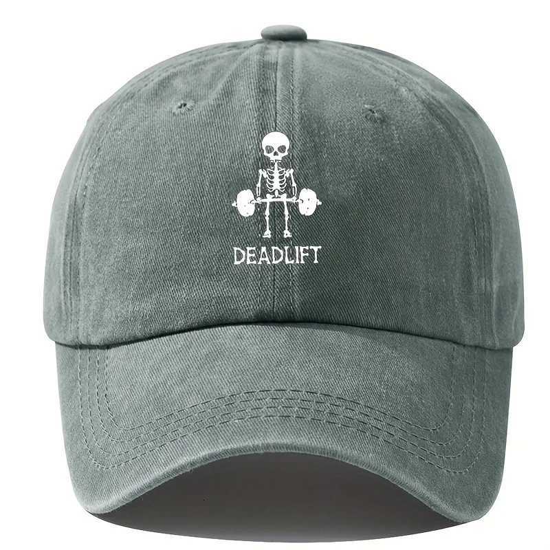 Retro style adjustable baseball cap with cool skull print suitable for outdoor sports and travel fitness and running S260306
