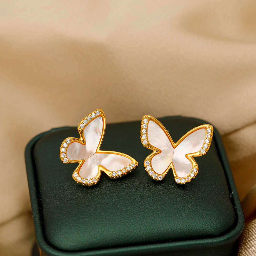 Butterfly Shell Zircon Elegant Earrings 2024 New Popular Model High-end Earrings