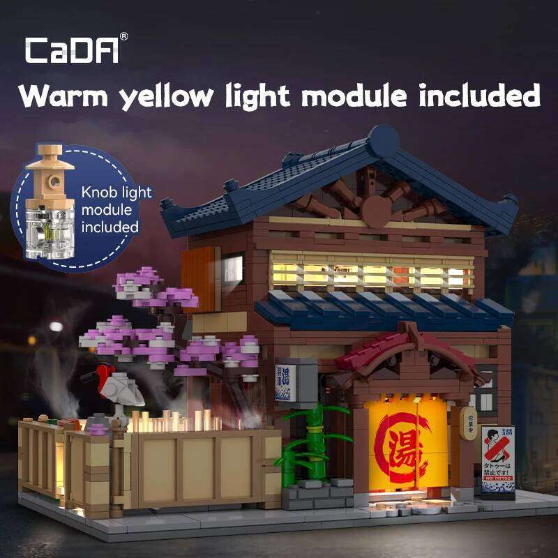 Cada Sushi HouseBricks Shop LED Japanese Steamed Bun House Building Blocks Summer Cafe cada Toy Street View Series set Z260305