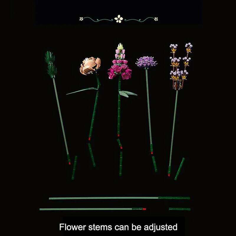 Creative Romantic Rose Flower Bouquet Building Blocks Home Desk Plant Decoration Assemble Bricks Toys Gifts For Girls Lady Z260305