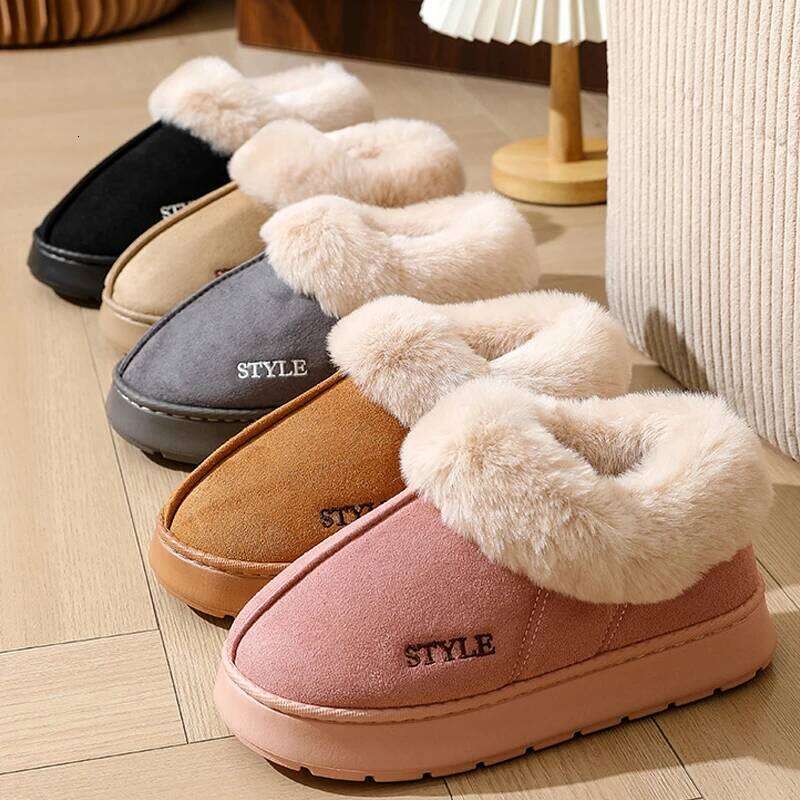 Women's Winter Non-Slip Outdoor Indoor House Shoes Plush Fleece Lined Warm Cotton Slippers For Women Platform Footwear