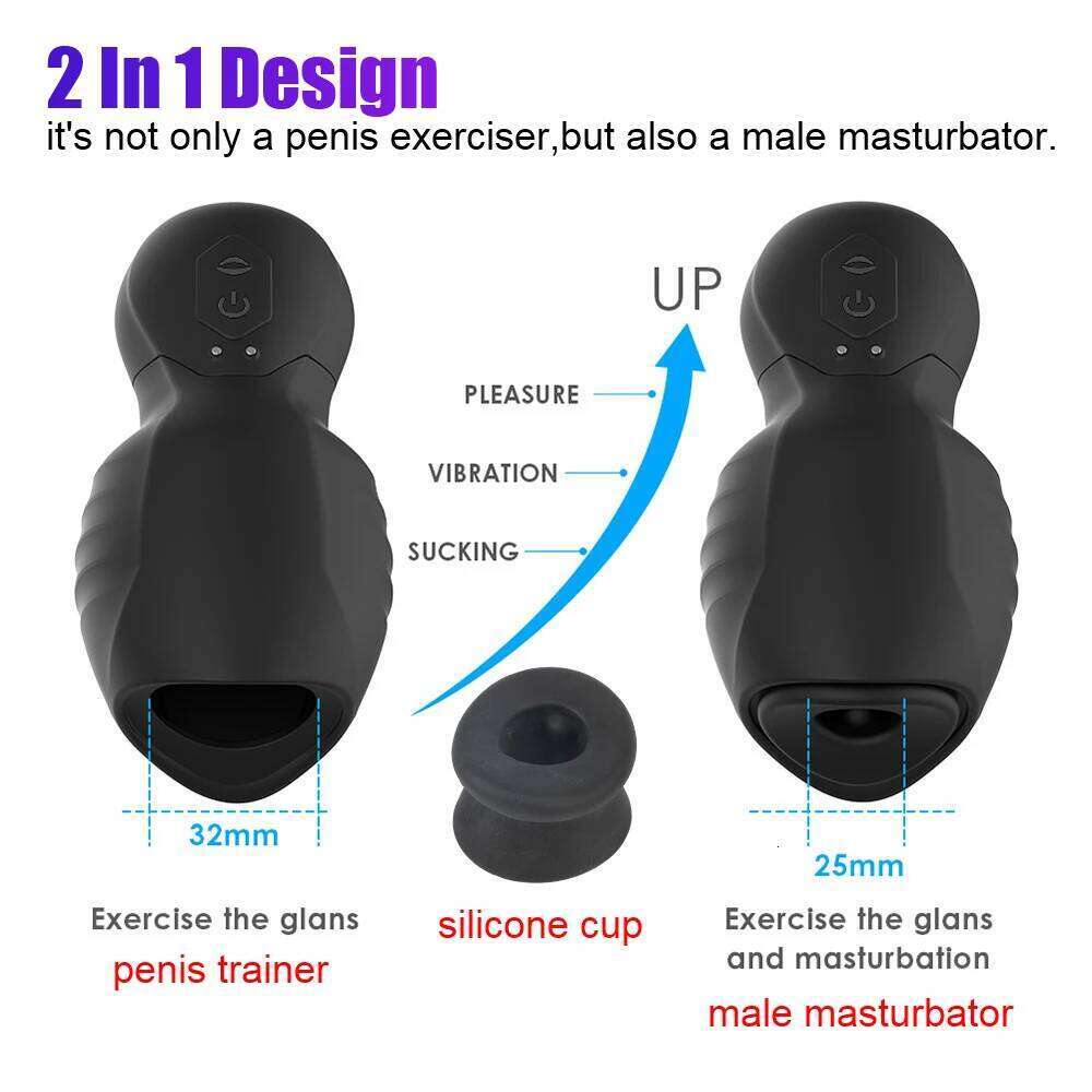 Strong Suction 7+7 Modes Vibrator Penis Trainer Delayed Ejaculation Male Masturbation Cup Erotic Glans Sucking W260305