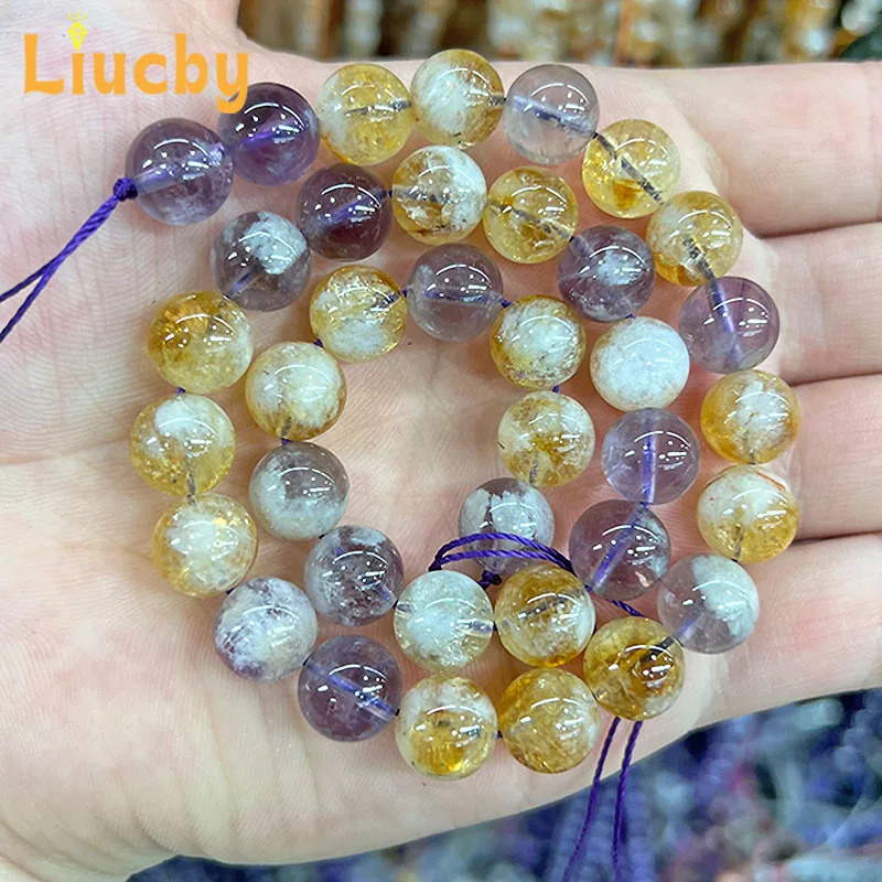 Advanced sense Natural Stone Purple Yellow Chalcedony Beads DIY Bracelets Accessories For Jewelry Making 15 Wholesales 6/8/10mm 260302