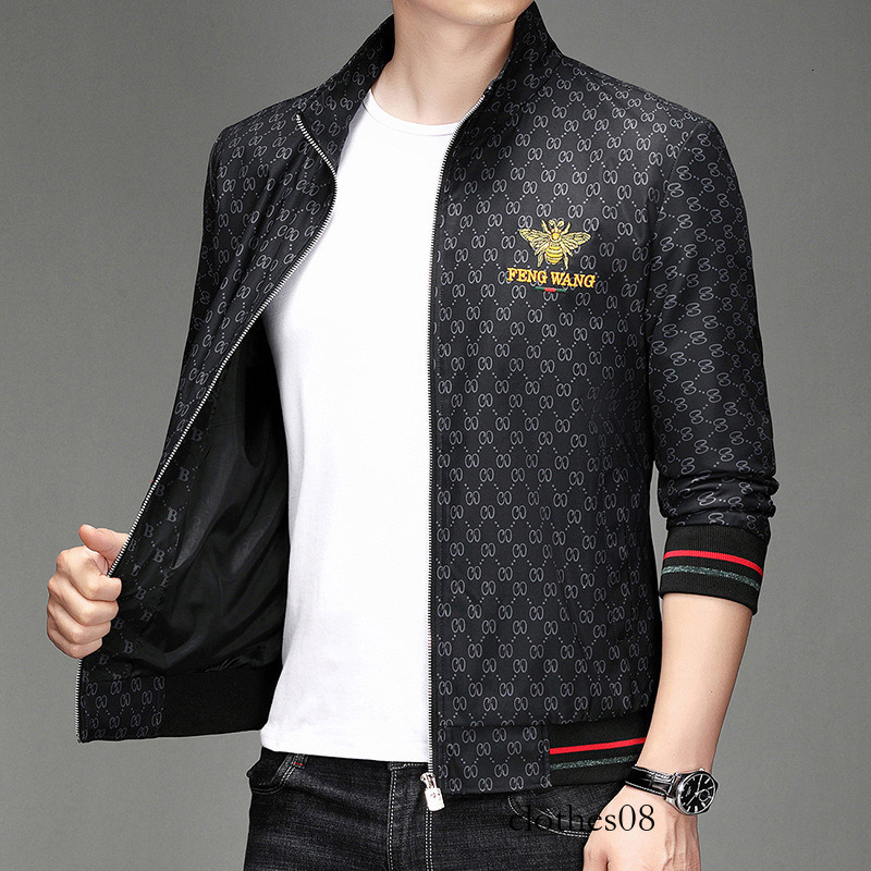 European style trendy men's with bee embroidery, youth baseball collar embroidered oversized jacket